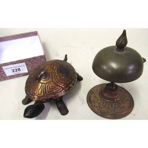 228 - Small early 20th Century shop counter bell in the form of a tortoise and another shop bell