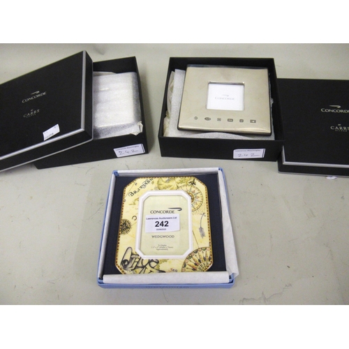 242 - Two silver square photograph frames by Carrs Silver for Concorde, in original boxes, together with a... 