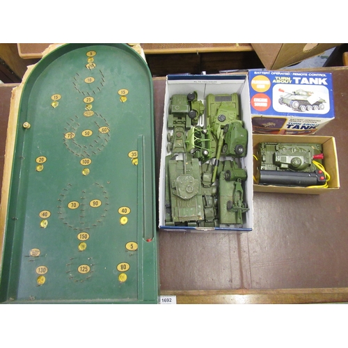 244 - Box containing a small quantity of diecast playworn military vehicles including Dinky, a boxed turna... 