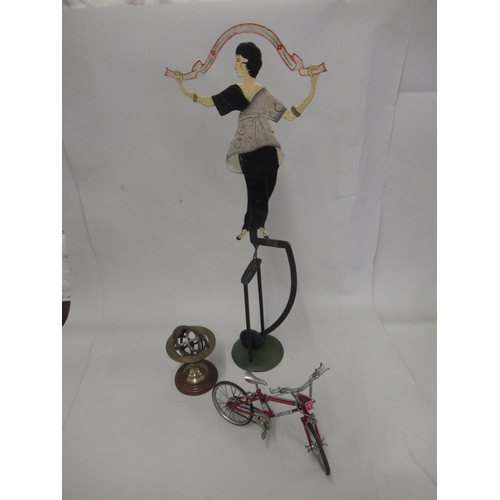 270 - Reproduction painted metal rocking figure of a 1920's dancing lady, a model bicycle and a reproducti... 