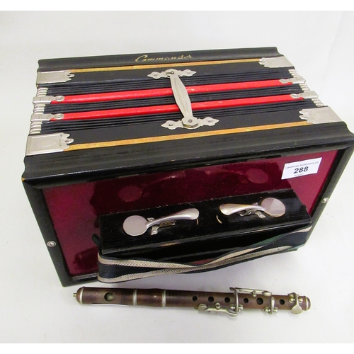 288 - German Commander accordion in original box, together with a small Boosey & Co. piccolo