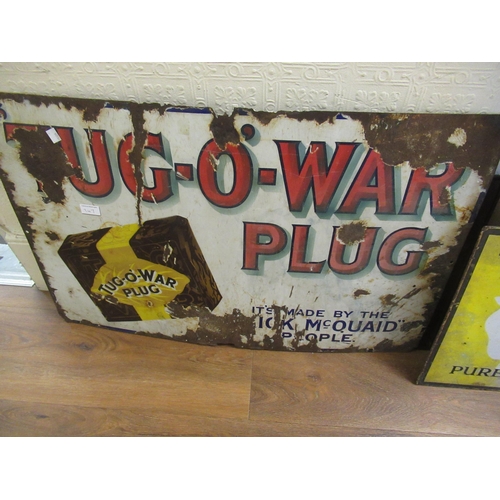 347 - Two rectangular enamel signs, ' White Rose Oil ', 50 x 40cm and ' Tug-O-War Plug ', 86 x 55cm (both ... 