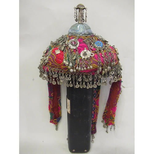 Eastern metal mounted and cloth ceremonial hat