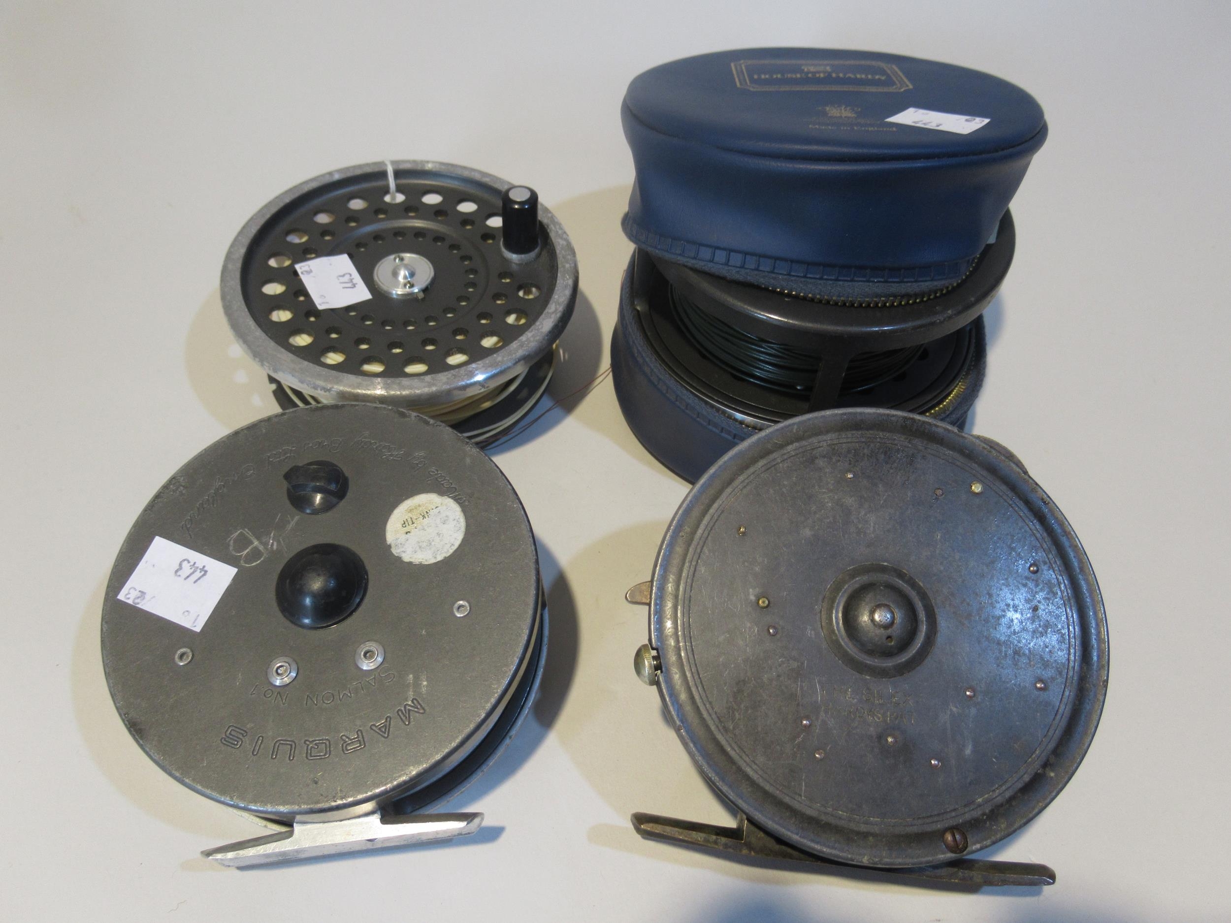 Three Hardy fly reels, The Silex, Marquis Salmon No.1 and Marquis