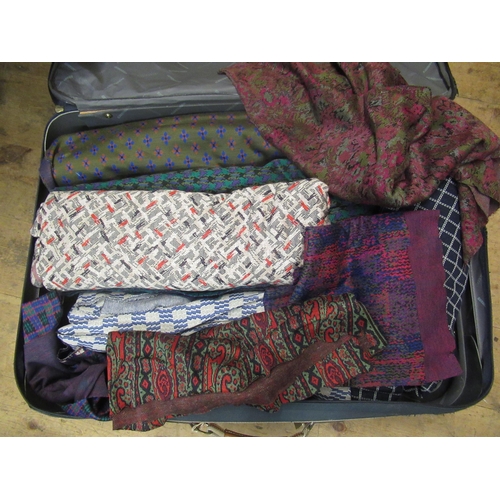 65 - Wooden case and a suitcase containing a large quantity of various fabrics