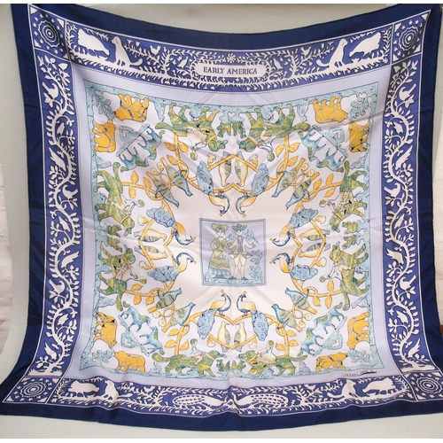 76 - Hermes, Paris, silk scarf ' Early America ' by F. De La Perriere, 90cm square