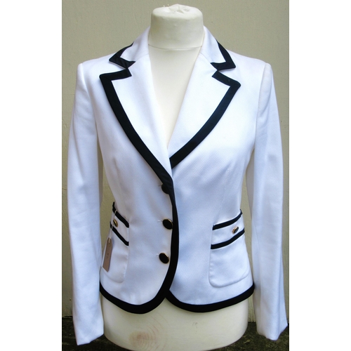 82 - Love Moschino, ladies white blue trimmed short jacket, size 14