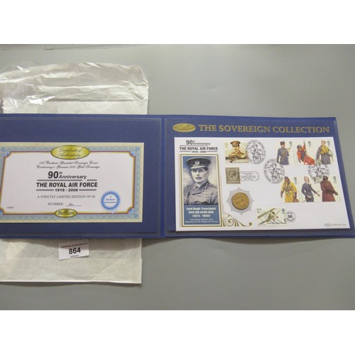 1918 Full gold sovereign and stamp cover for the 90th Anniversary of the Royal Air Force, Limited Edition No. 36 of 90, in original folder