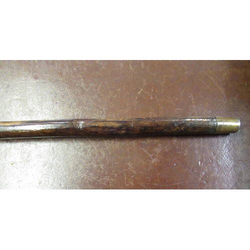 309 - 19th Century silver collared sword stick with etched ' Wilkinson Sword' single fuller blade