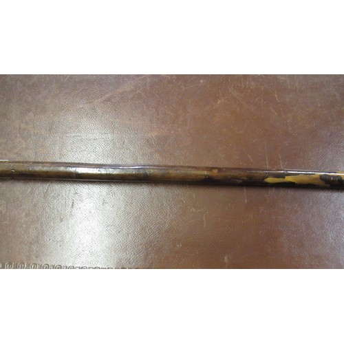 309 - 19th Century silver collared sword stick with etched ' Wilkinson Sword' single fuller blade