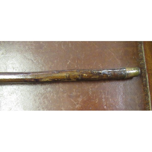 309 - 19th Century silver collared sword stick with etched ' Wilkinson Sword' single fuller blade