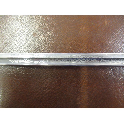309 - 19th Century silver collared sword stick with etched ' Wilkinson Sword' single fuller blade