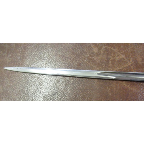 309 - 19th Century silver collared sword stick with etched ' Wilkinson Sword' single fuller blade