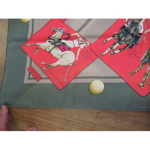 75 - Hermes, Paris, silk scarf ' Le Monde du Polo ' 1988 by Chantal de Crissey, 89cm square, in a Hermes ... 