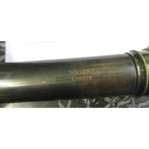 190 - 20th Century black Japanned brass four section leather covered telescope by Dolland and two cases co... 