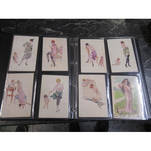 351 - Black folder containing a large collection of various early and later 20th Century postcards of ladi... 