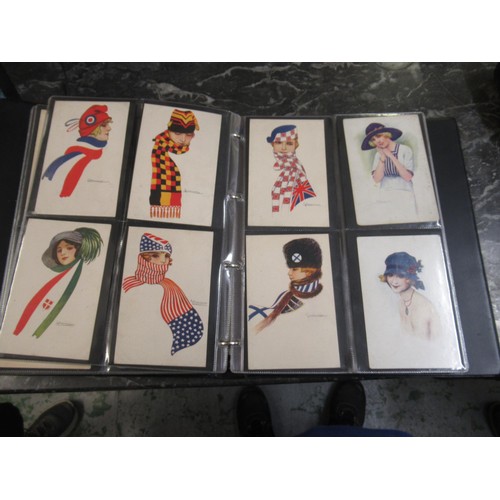 351 - Black folder containing a large collection of various early and later 20th Century postcards of ladi... 