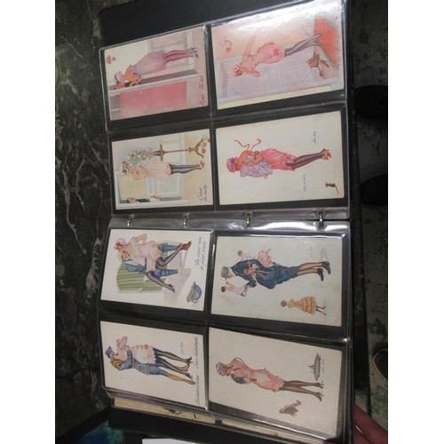 351 - Black folder containing a large collection of various early and later 20th Century postcards of ladi... 