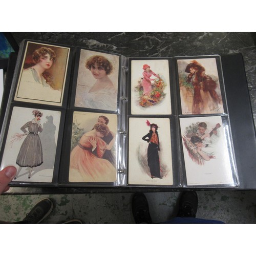 351 - Black folder containing a large collection of various early and later 20th Century postcards of ladi... 