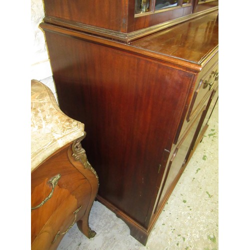 1683 - George III mahogany secretaire bookcase, the moulded cornice above two glazed doors enclosing adjust... 