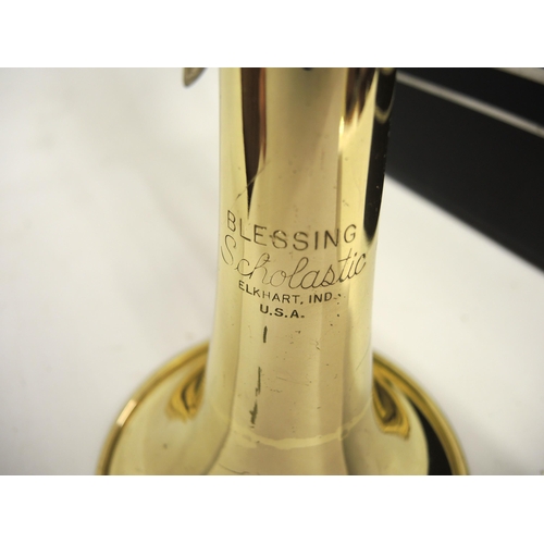 105 - American trumpet inscribed ' Blessing Scholastic ' in fitted case, together with another case contai... 