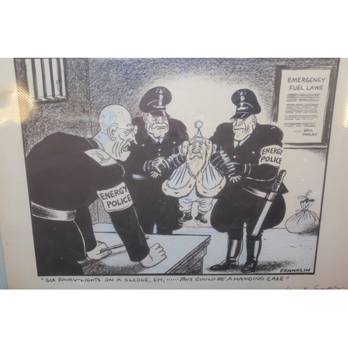 Original Stanley Franklin cartoon sketch (published in the Sun newspaper December 1974), signed,  unframed, A3 size