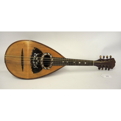 111 - 19th Century Italian rosewood mandolin with mother of pearl inlaid and tortoiseshell decoration