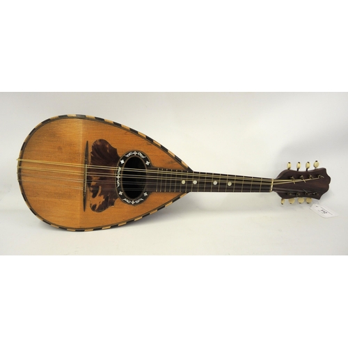 112 - 19th Century Italian rosewood mandolin with chequer banded body, tortoiseshell and mother of pearl i... 