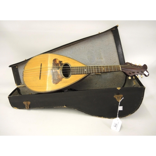 113 - 19th Century Italian rosewood mandolin with a tortoiseshell inlaid top and original case