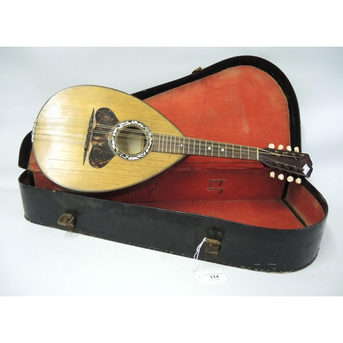 114 - Late 19th / early 20th Century Italian flatback mandolin with tortoiseshell and mother of pearl inla... 