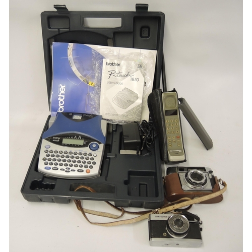 151 - Brother P-Touch word processor in original case, an early Motorola mobile phone, an Olympus Trip 35m... 