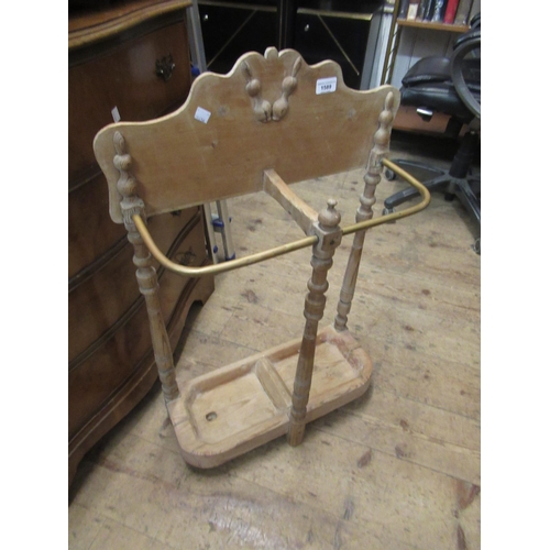 1589 - Victorian pine stickstand with brass rail, 53cm wide