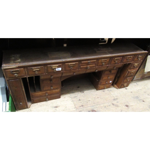 1591 - Early 20th Century oak bank of drawers (formerly the fitted interior of a desk), 115cm wide