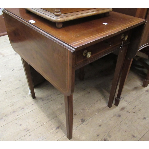 1595 - Edwardian mahogany and satinwood line inlaid Pembroke table on square tapering supports