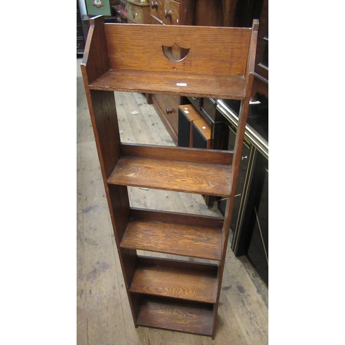 1610 - Early 20th Century oak Arts and Crafts narrow open bookcase, 36 x 122cm