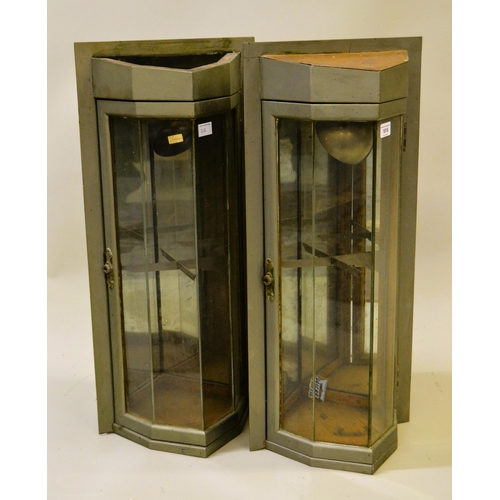 1616 - Pair of Art Deco metal mounted, jeweller's shop corner display cabinets with single doors and origin... 