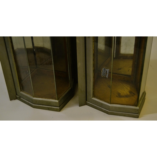 1616 - Pair of Art Deco metal mounted, jeweller's shop corner display cabinets with single doors and origin... 