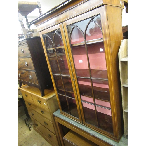 1630 - 19th Century mahogany and chequer line inlaid bookcase top with two bar glazed doors enclosing shelv... 