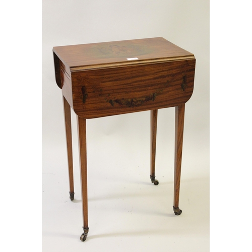 1635 - Late 19th / early 20th Century satinwood Pembroke type drop-leaf work table in Sheraton style, the t... 