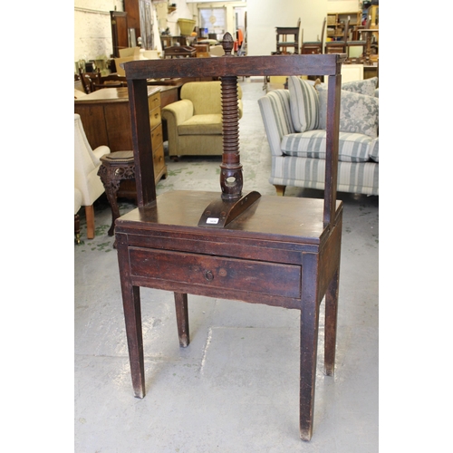 1639 - 19th Century mahogany book press with single drawer on square tapered supports, 71cm wide (at fault)