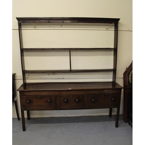 1644 - George III oak dresser, the open shelf back above an arrangement of drawers, 197cm high x 181cm wide... 