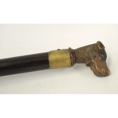 264 - Early 20th Century dog's head walking stick with moving mouth on an ebony stick