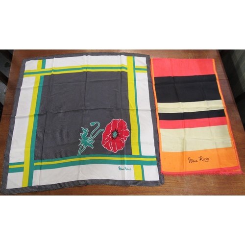 65B - Nina Ricci, Paris, silk scarf, 74cm square and another, 128 x 37cm approximately