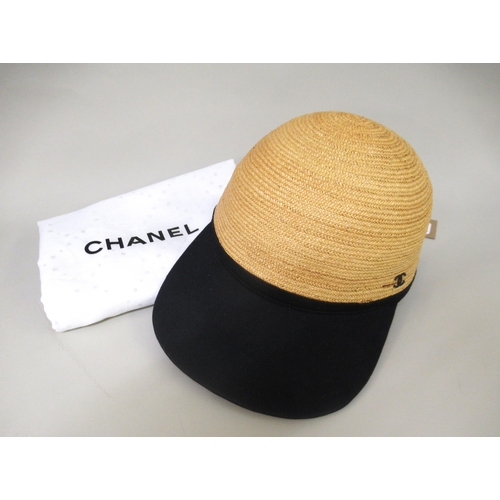 66 - Chanel, straw and black linen baseball cap, size M, in original dust bag