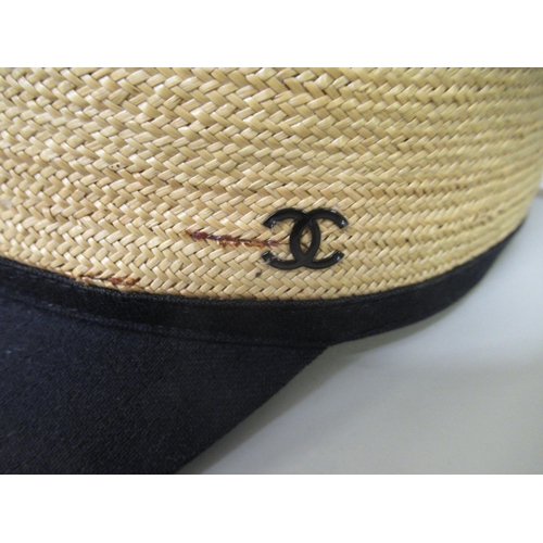 66 - Chanel, straw and black linen baseball cap, size M, in original dust bag