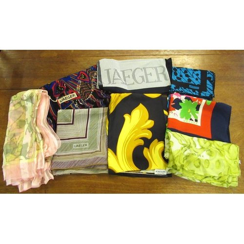 72 - Eight various Jaeger scarves, mainly silk