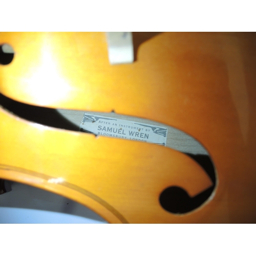 78 - 20th Century half size cello with label to the interior for Samuel Wren, Bloomsbury, 68cm, in a soft... 