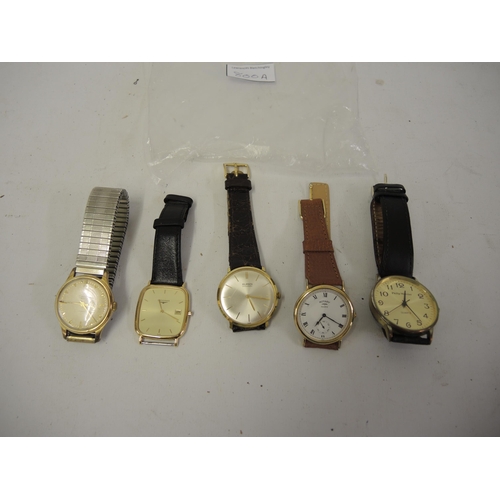 Gentleman's gold plated Longines wristwatch, similar Buren wristwatch and three others