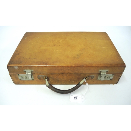 98 - Tan leather attache case with nickel plated locks, 43cm wide