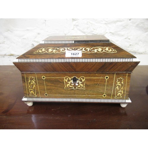 1627 - Regency rosewood ivory mounted and inlaid sewing box, the hinged lid enclosing a fitted interior wit... 